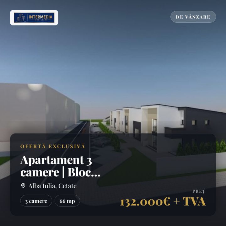 Apartament 3 camere | Bloc Nou | 66 mp | terasa mare | finisat – fotografia 1 din 8