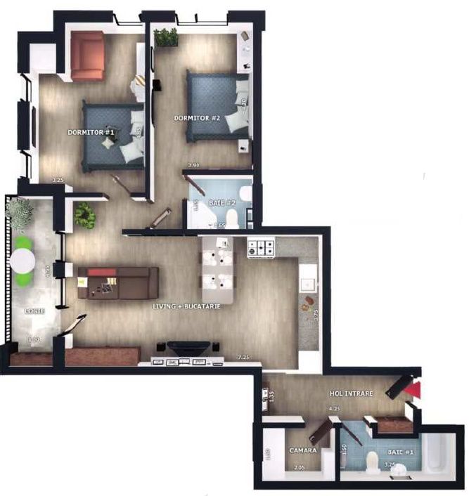 Apartament 3 camere, 2 bai, 75mp,  zona Vivo, Floresti – fotografia 1 din 4