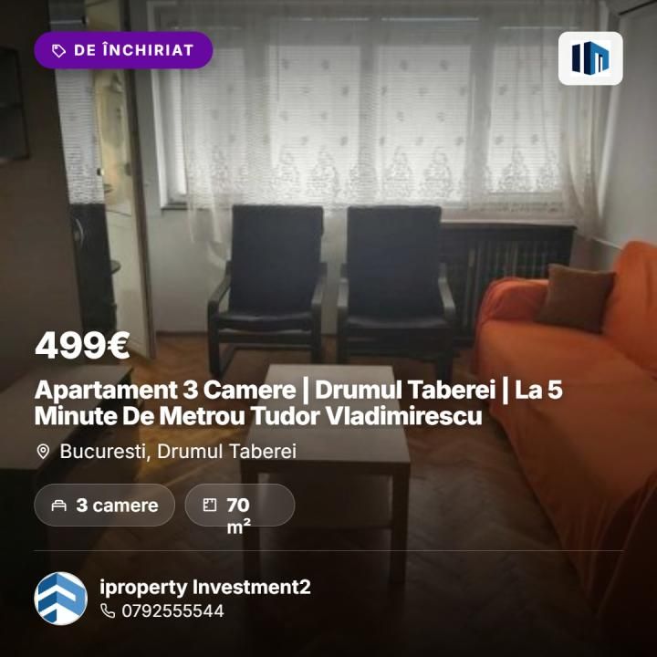 Apartament 3 Camere | Drumul Taberei | La 5 Minute De Metrou Tudor Vladimirescu – fotografia 1 din 7