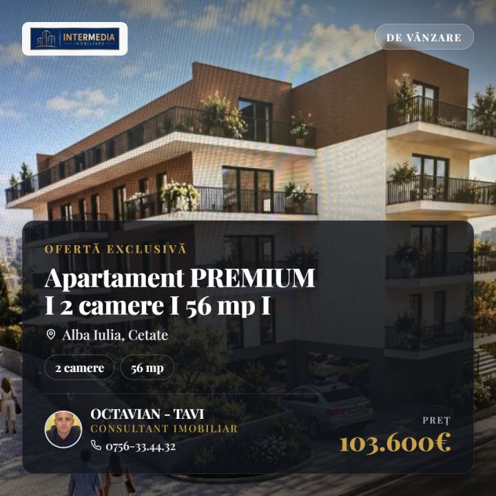 Apartament PREMIUM I 2 camere I 56 mp I  balcon 11,53 mp I finisat I – fotografia 1 din 6