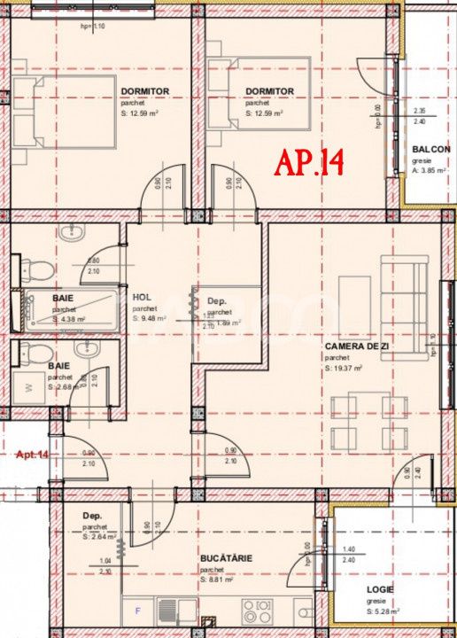 Apartament de vanzare 3 camere 2 bai logie balcon zona Brana Selimbar – fotografia 6 din 7