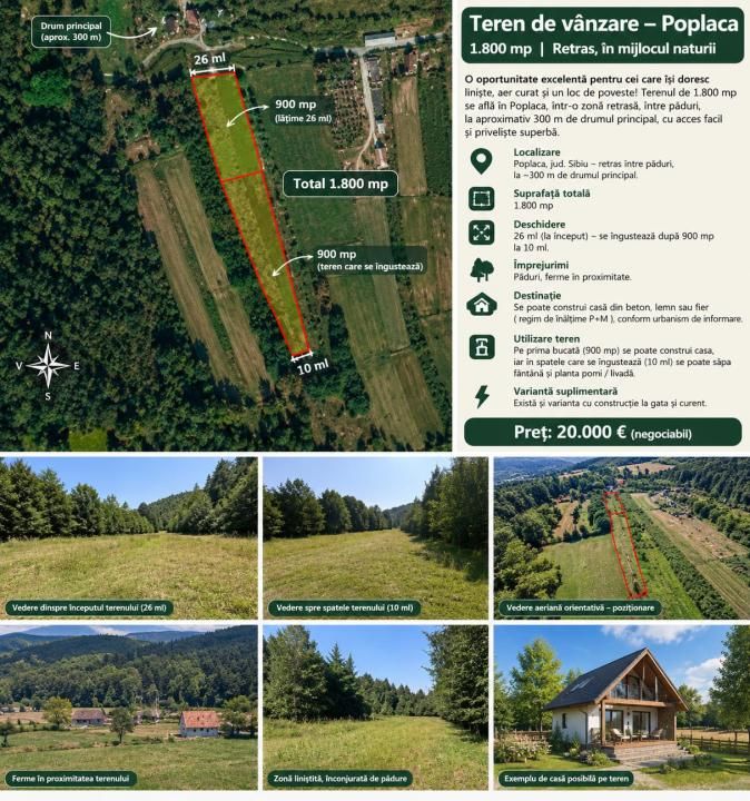 🌿 TEREN DE VÂNZARE ÎN POPLACA – 1.800 MP, RETRAS ÎNTRE PĂDURI! 🌳 – fotografia 1 din 2