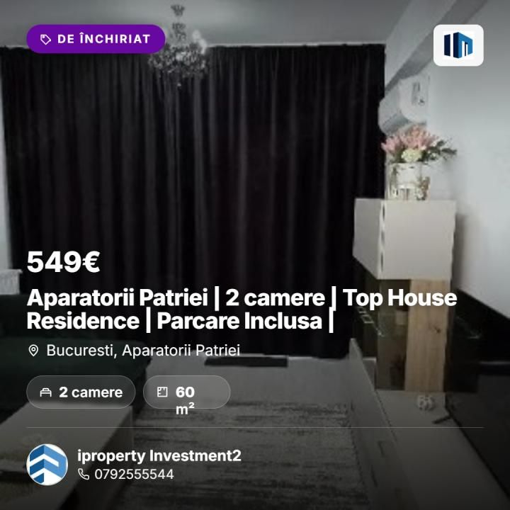 Aparatorii Patriei | 2 camere | Top House Residence | Parcare Inclusa | – fotografia 1 din 8