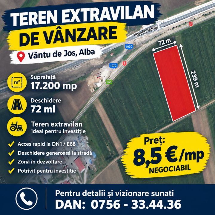 OKAZIE ! Teren 17200 mp. deschidere 72 ml la DN 7 Vintu de Jos langa Lutsch 2000 – fotografia 3 din 5
