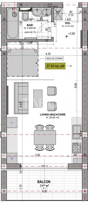 Garsoniera 38 mp cu terasa - incalzire in pardosea si aer conditionat – fotografia 9 din 9
