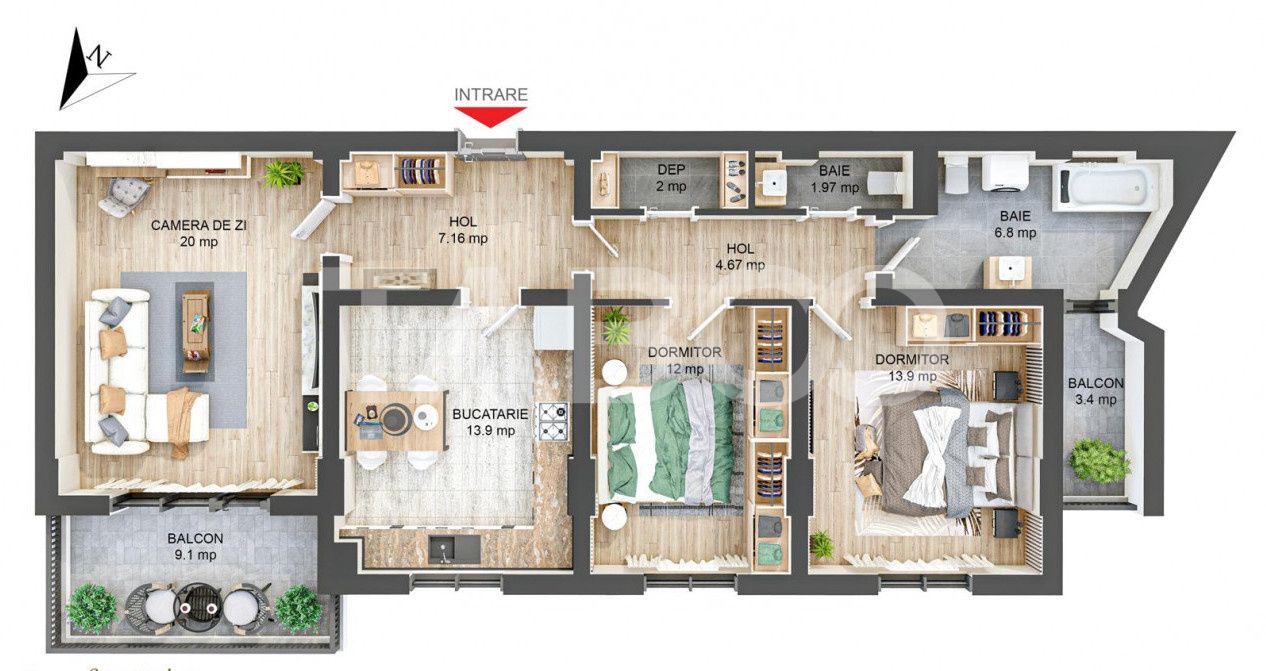 Apartament decomandat 3 camere 2 bai 83 mpu 2 balcoane Sibiu Rahovei – fotografia 4 din 18
