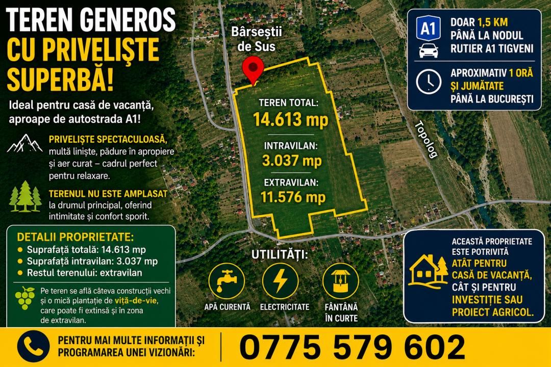 14.613 mp teren | Casă la roșu și 2 case tradiționale | 1,5 km de A1 Tigveni – fotografia 4 din 10