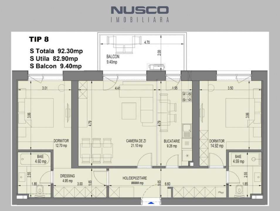Apartament 3 camere  | Nusco City | Faza 2 | Ready to move | Etaj 10 – fotografia 10 din 12