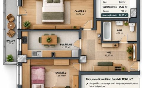 Apartament 2 camere+antreu | Zona Dorobanților | Bloc 2008