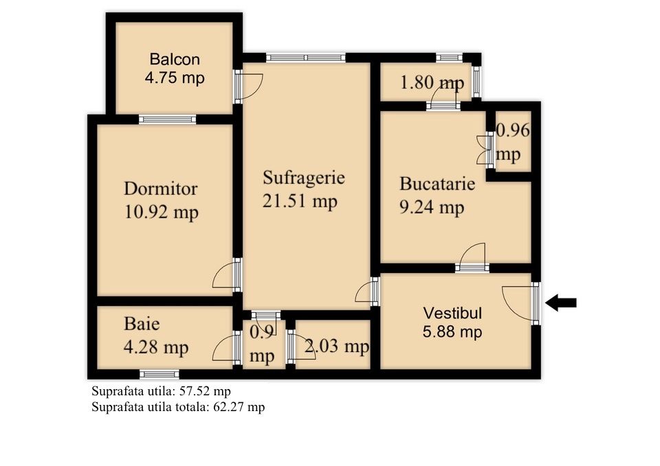 Apartament cu 2 camere si balcon | etaj 1 | Mioritei | de vanzare – fotografia 2 din 13