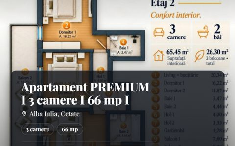 Apartament PREMIUM I 3 camere I 66 mp I  finisaje de inalta calitate I