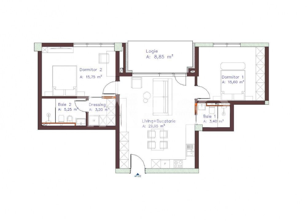 Apartament cu 3 camere semifinisat bloc nou de vanzare in Centru – fotografia 2 din 7