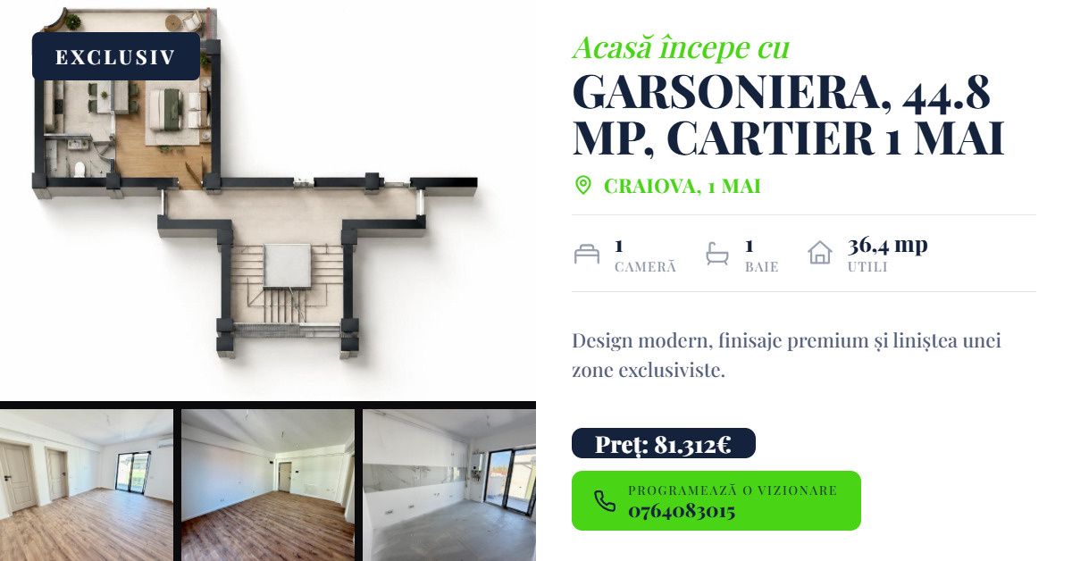 Garsoniera, semidecomandata, 44.8 mp, cartier 1 Mai – fotografia 1 din 7