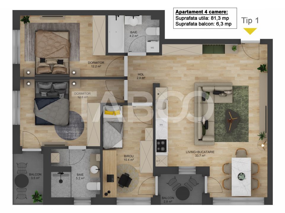 COMISION 0% Apartament 4 camere 81 mp LOC PARCARE zona Doamna Stanca – fotografia 1 din 7