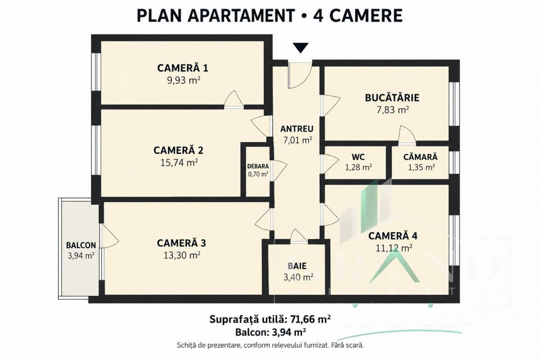 Ap 4 camere | 2 băi | Balcon | Grigorescu-Eremia Grigorescu – fotografia 1 din 9