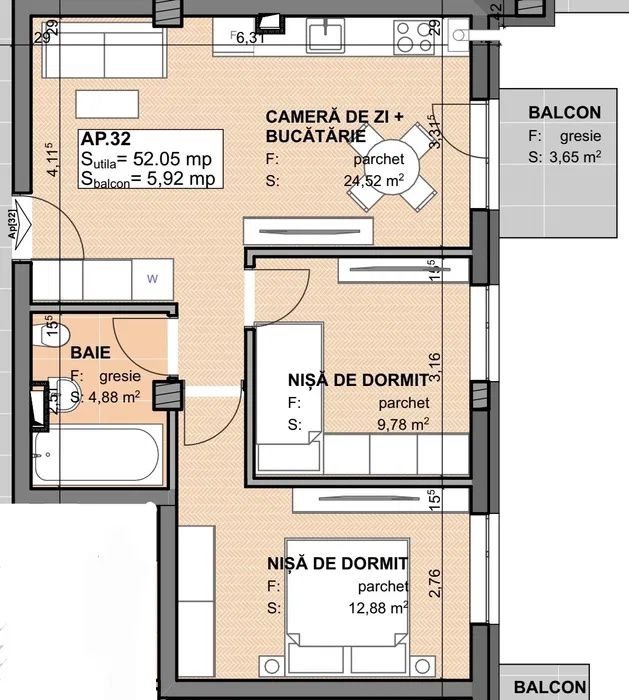 Apartament finisat, 3 camere, 52 mp-Apahida – fotografia 5 din 5
