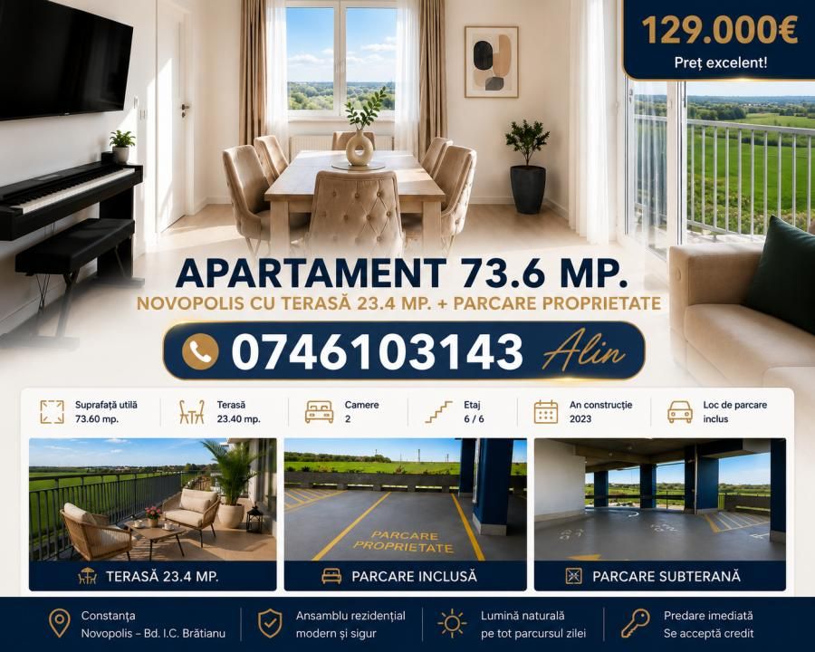 Apartament 73.6 mp. Novopolis cu terasă 23.4 mp. + parcare proprietate – fotografia 23 din 24