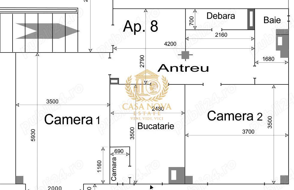 Apartament 2 camere 54mp, cartier Marasti, finisaje medii – fotografia 8 din 8