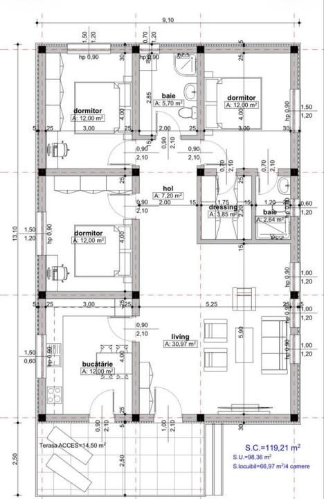 TVA inclus | Casă parter 4 camere, la cheie, teren 400 mp, zonă centrală Bradu – fotografia 6 din 11