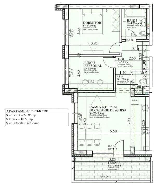 Apartament 3 camere -2 bai -69.95mp-bloc 2026 -Theodor Pallady – fotografia 7 din 7