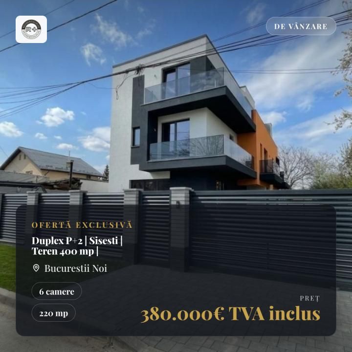 Duplex P+2 | Sector 1 – Bucureștii Noi | 220 mp | Teren 400 mp | – fotografia 1 din 15