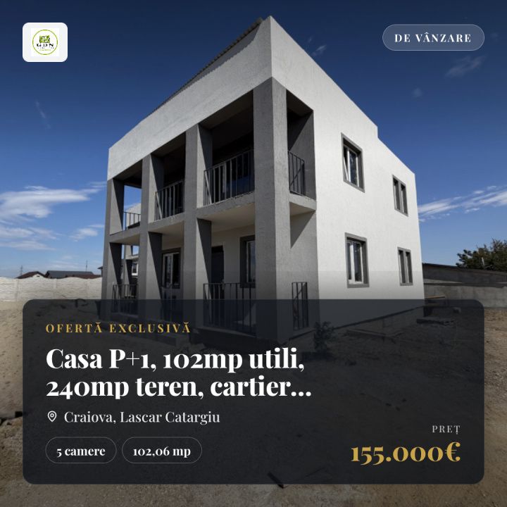 Casa P+1, 102mp utili, 240mp teren, cartier Lascar Catargiu – fotografia 1 din 8