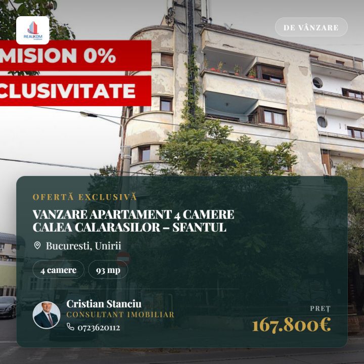 VANZARE APARTAMENT 4 CAMERE CALEA CALARASILOR – SFANTUL STEFAN – fotografia 1 din 30