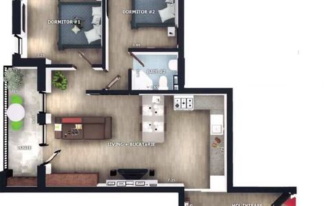 Apartament 3 camere, 2 bai, 75mp,  zona Vivo, Floresti