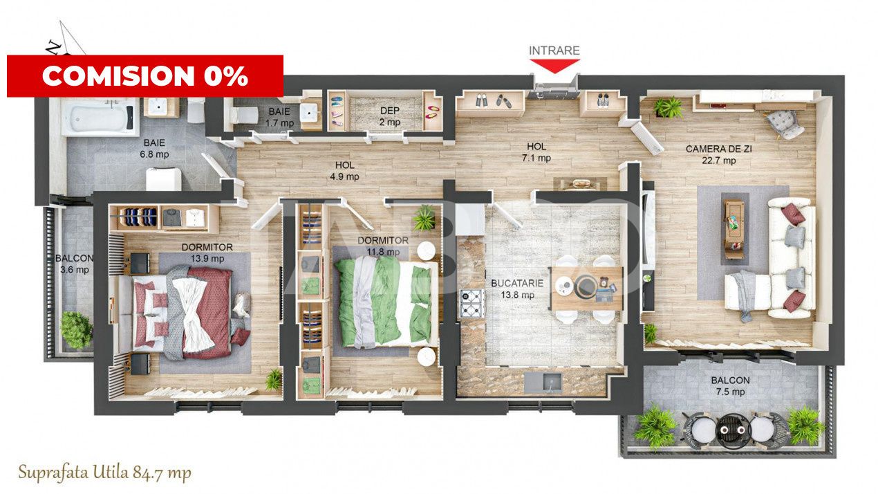 Apartament decomandat 3 camere 85 mpu 2 balcoane 2 bai Rahovei Sibiu – fotografia 3 din 11