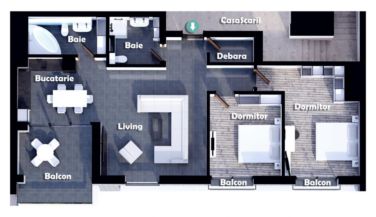 Apartament 3 camere Terasa Finisat la cheie BLOC NOU Centru ultracentral – fotografia 2 din 5