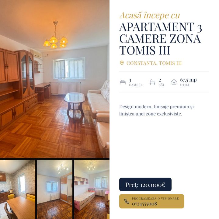 Apartament 3 camere de vânzare în zona Tomis III – fotografia 1 din 10