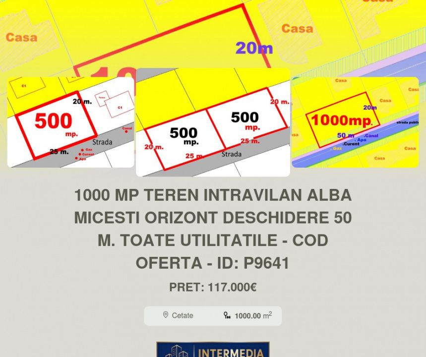 1000 mp Teren intravilan Alba Micesti Orizont deschidere 50 m. toate utilitatile – fotografia 2 din 6