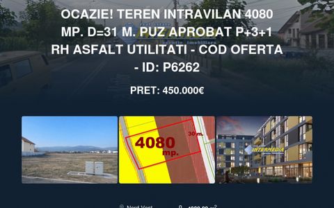 OCAZIE! Teren Intravilan 4080 mp. D=31 m. PUZ aprobat P+3+1 Rh Asfalt Utilitati