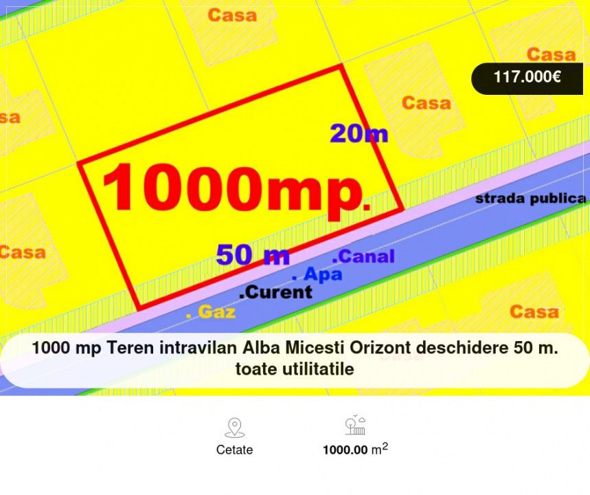 1000 mp Teren intravilan Alba Micesti Orizont deschidere 50 m. toate utilitatile – fotografia 1 din 6