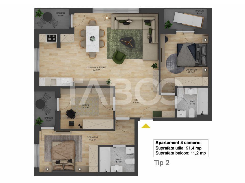 COMISION 0 Apartament 91 mp 4 camere cu LOC PARCARE Doamna Stanca – fotografia 2 din 12