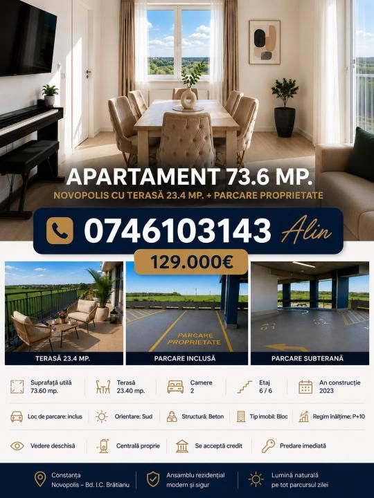 Apartament 73.6 mp. Novopolis cu terasă 23.4 mp. + parcare proprietate – fotografia 22 din 24