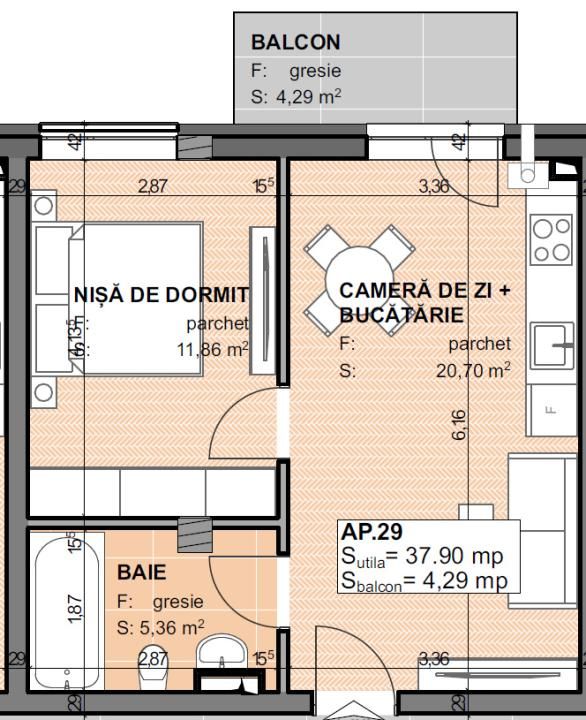 Apartament 2 camere, 37 mp-Apahida – fotografia 4 din 4