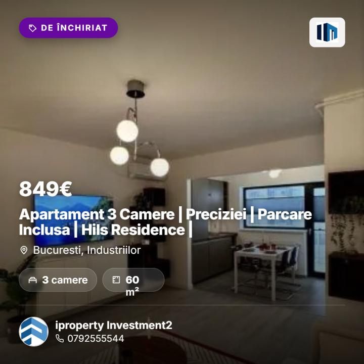 Apartament 3 Camere | Preciziei | Parcare Inclusa |  Hils Residence | – fotografia 1 din 9