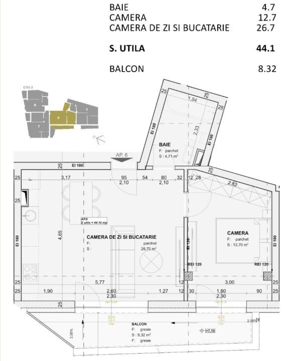 Apartament 2 camere bloc nou, mp 44,1 utili cu 8,32 balcon, zona Centrala – fotografia 6 din 6