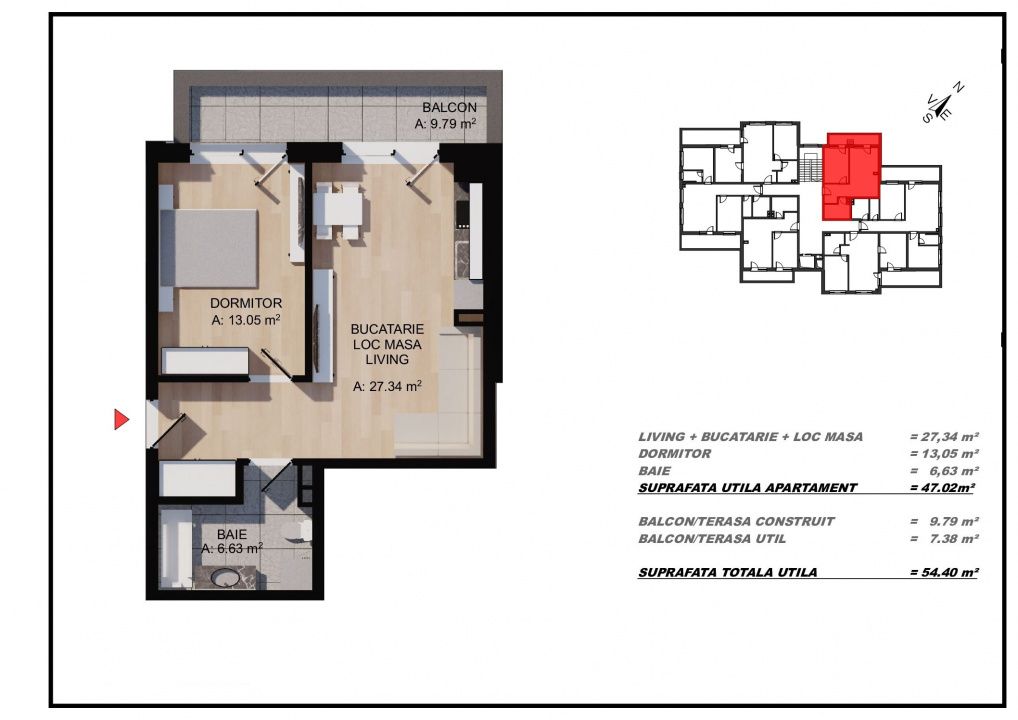 Apartament 2 camere, 47mp utili, balcon, zona Eroilor, Floresti – fotografia 1 din 4