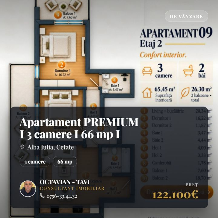 Apartament PREMIUM I 3 camere I 66 mp I  finisaje de inalta calitate I – fotografia 1 din 14