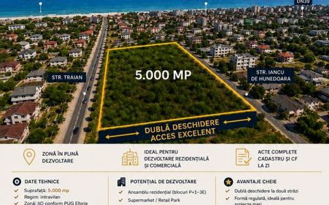 Teren 5.000 mp Eforie Nord | Dublă Deschidere | POT 50% | Ideal Investiție