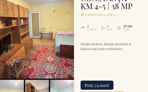 Apartament 2 camere semidecomandat, Constanța – KM 4-5 | 38 mp + boxă
