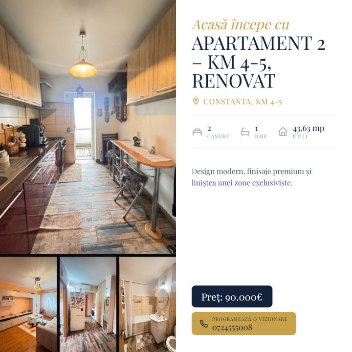 Apartament 2 camere de vânzare în Constanța – KM 4-5, renovat – fotografia 1 din 10
