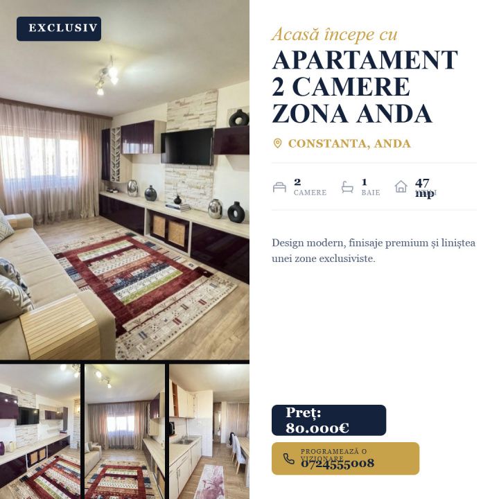 Apartament 2 camere decomandat, 2 balcoane, centrală pe gaze – zona Anda – fotografia 1 din 9
