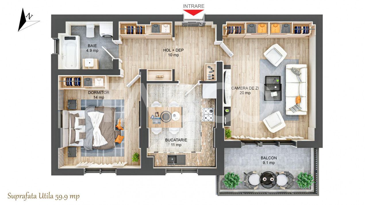 Apartament mobilat utilat decomandat 2 camere 60 mpu balcon Sibiu – fotografia 10 din 10