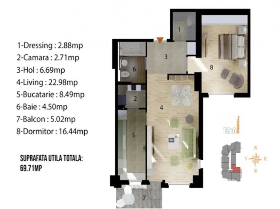 Apartament 2 camere 64MP | Sisesti | Loc de parcare subteran | Mobilat si utilat – fotografia 9 din 9