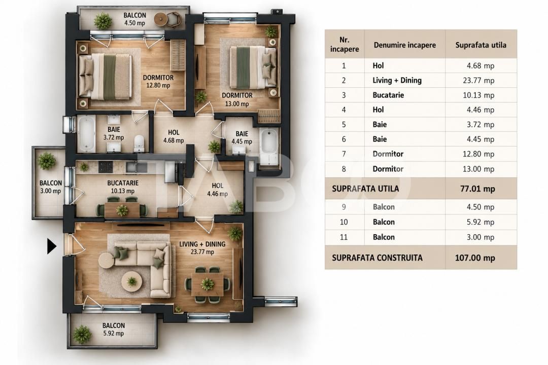 Apartament modern 3 camere 3 balcoane 2 bai 2 locuri parcare Selimbar – fotografia 2 din 13