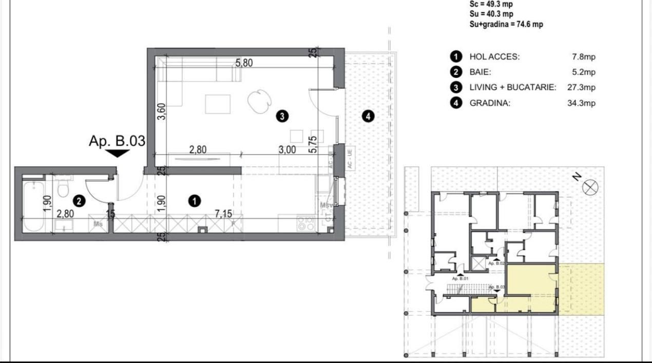 Apartament 1 camera, 40,3 mp utili cu GRADINA - COMISION 0% – fotografia 6 din 6