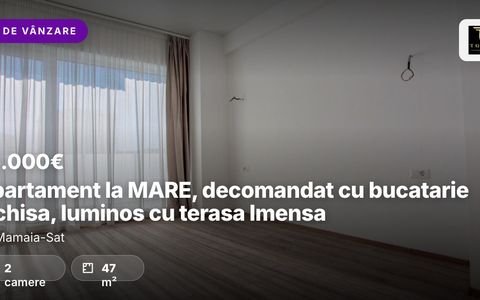 Apartament la MARE, decomandat cu bucatarie inchisa, luminos cu terasa Imensa